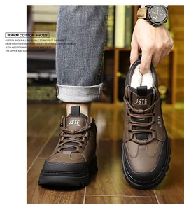 Detailed macro view of the thick faux shearling lining inside winter boots for men