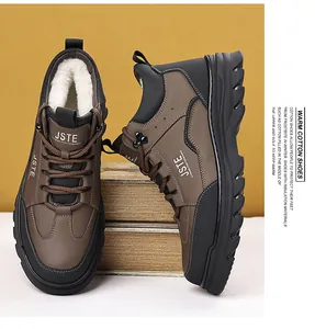 Detail of warm winter snow boots featuring thick faux wool lining and durable non-slip soles