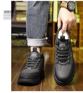 Detail of men's winter boots showing thick wool lining and non-slip rubber sole