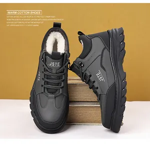 Close-up of warm winter boots with thick white wool lining and anti-slip rubber soles