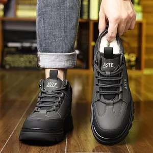 Men's winter leather snow boots with warm wool lining and non-slip rubber soles