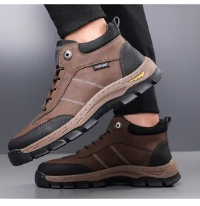 Detail view of winter high-top snow boots with reinforced anti-slip soles and warm lining