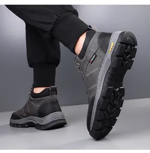 Side view of men's winter outdoor boots with thick anti-slip sole and sport label