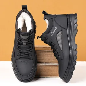 Men's winter leather snow boots with thick faux fur lining and non-slip rubber soles