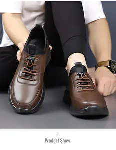 Detailansicht brauner Herren-Freizeitschuhe aus Leder mit rutschfester dicker Gummisohle