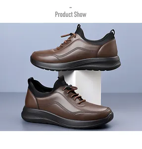 Detailansicht brauner Freizeit-Plateau-Sneaker mit Gummisohle und Schnürung für Herren