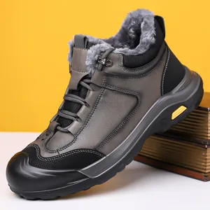 Stivali da Neve Invernali da Uomo High Top Caldi Foderati in Pelliccia Sintetica Pelle Microfibra Outdoor Antiscivolo Gomma Suola Spessa Allacciata Scarpe Casual