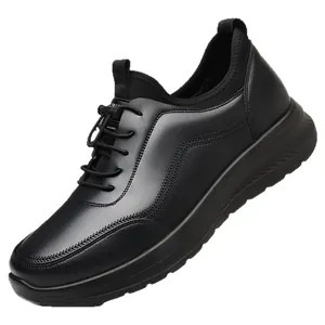 Schwarze Plateau-Slip-On-Sneaker für Herren mit Litschi-Textur und rutschfester Sohle
