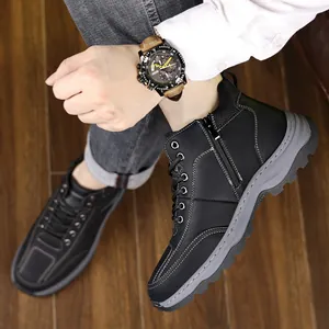 Men's winter high-top outdoor snow boots with side zipper and warm wool lining