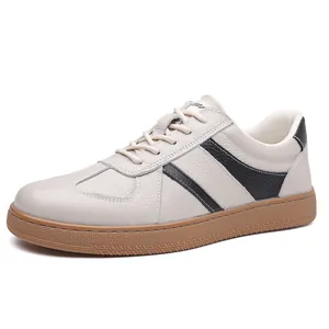 Classic white leather casual shoes for men with contrast stripes and durable rubber sole