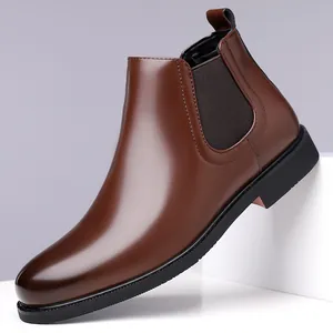 Bottines Chelsea Style Britannique pour Hommes en Cuir de Vache Bottes Martin Vintage Brillantes Chaussures Hiver Business