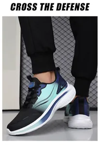 Detail view of large size sneakers featuring gradient breathable mesh and cushioned sole