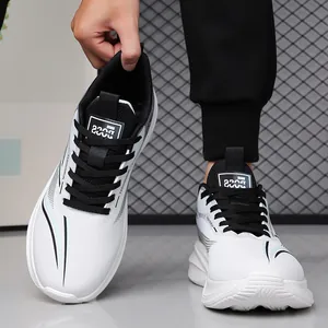 Baskets mode pour hommes blanches avec rayures noires et accents bleus à semelle épaisse