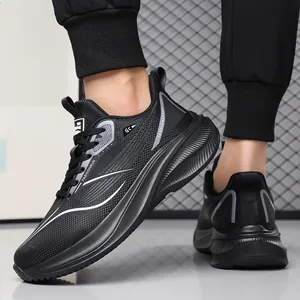 Baskets de course noires pour hommes avec semelle antidérapante épaisse et tissu en maille
