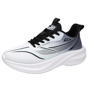 Baskets de sport légères à plateforme pour hommes en cuir blanc et gris respirant
