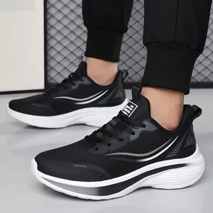 Men's lightweight black running shoes with thick white soles and breathable mesh