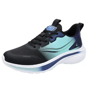 Black and light blue gradient running shoes with breathable mesh and shock-absorbing sole