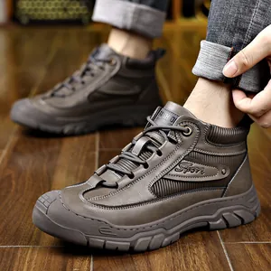Men's Vintage Martin Boots Warm Fleece Lined Microfiber Leather High Top Outdoor Work Boots Anti-Slip Rubber Sole Shoes