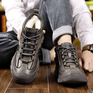 Men's winter wool-lined warm Martin boots in dark coffee brown with thick soles