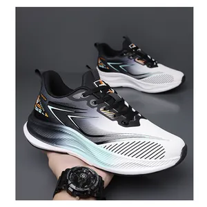 Detail of waterproof leather running shoe with cushioned sole and geometric patterns