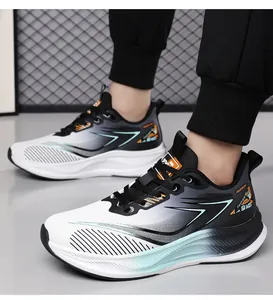 Detail of waterproof men's running sneaker featuring green lightning pattern and fashion logo