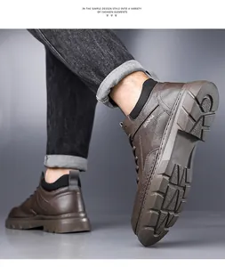Detail of non-slip sole and side profile of dark brown leather boots for men