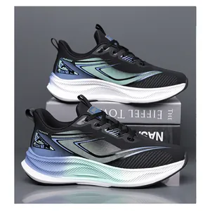 Macro detail of black mesh sneakers featuring blue-green gradient wave-patterned thick soles