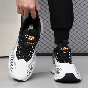 Men's lightweight waterproof running shoes in white black and orange leather