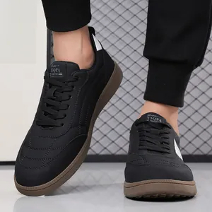Men's fashion black sneakers with retro brown rubber soles for casual outdoor activities