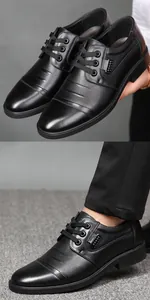 Details von Herren Business-Lederschuhen in Schwarz mit Prägung und seitlichen Schnallen