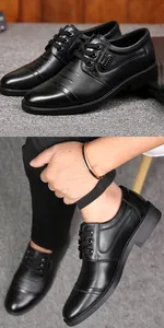 Details schwarzer Derby-Lederschuhe mit glatter und genarbter Textur für Herren