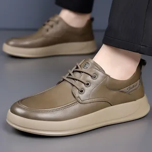 Men's olive green casual leather shoes with beige thick soles and Justbull branding