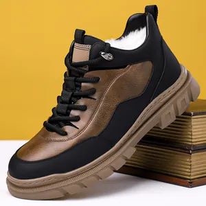 Herren Winter Schneeschuhe High Top Warm Kunstpelz Gefüttert Kunstleder Wanderschuhe Rutschfest Dicke Gummisohle Outdoor-Schuhe