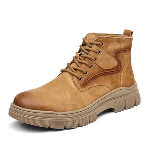 Bottes de travail classiques en daim pour hommes avec semelles épaisses antidérapantes