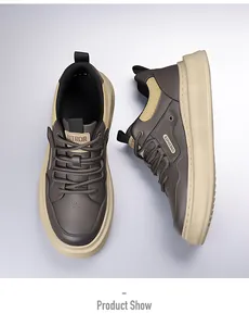 Detail view of retro men sneakers with premium pebbled leather and thick rubber sole