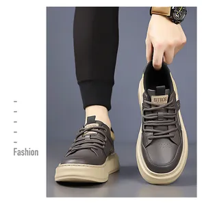 Detail view of premium dark brown leather men's casual shoes with thick rubber sole