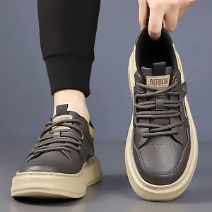 Men's retro brown leather casual shoes with thick platform soles and stylish texture