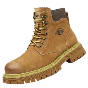 Classic tan suede leather work boots with non-slip thick rubber soles and secure lacing