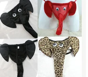 Men's sexy elephant thong underwear set in red, black and leopard print mesh fabric