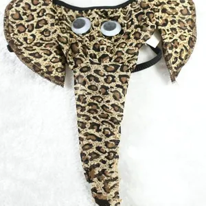 Men's sexy leopard print mesh thong with a 3D elephant design on white faux fur background