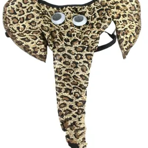 Men's leopard print mesh thong featuring a creative 3D elephant trunk shape