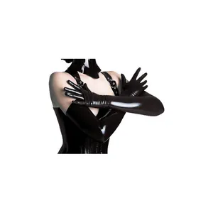 Women Black Shiny Patent Leather Long Gloves Sexy Over Elbow Wet Look Gloves For Evening Party Performance Pole Dance Stage Wear