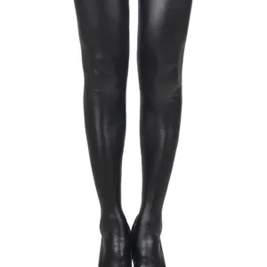 Faux leather thigh high stockings with metallic finish and glossy black coating
