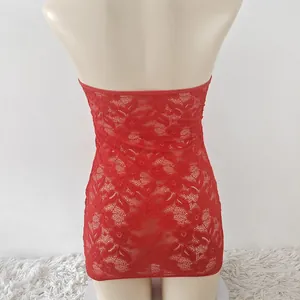 Robe de lingerie sexy en dentelle florale rouge avec design dos nu moulant