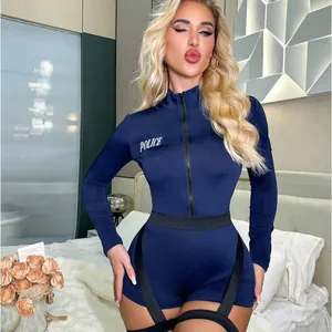Costume de police sexy bleu marine pour femme avec manches longues et accessoires