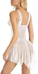 Detailed side view of white lace satin lingerie with sheer mesh tulle hem design