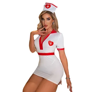 Set costume sexy da infermiera con mini abito a zip e cappello per donna