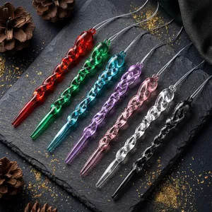 Seven colorful spiral icicle ornaments with silver strings for Christmas tree decoration