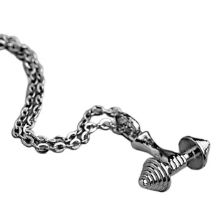 Collier pendentif haltère en argent poli pour femme bijou thématique fitness sport