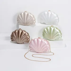 Shell Shaped Acrylic Evening Clutch Bag Pearlescent Hard Shell Wedding Party Purse With Detachable Chain Strap